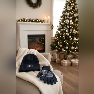 Navy Blue Knit Hat and Gloves Set NEW GREAT CHRISTMAS GIFT IDEA!!